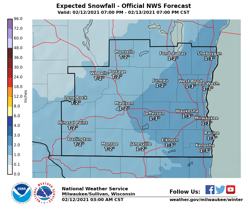 Snowfall Fri night-Sat night by National Weather Service